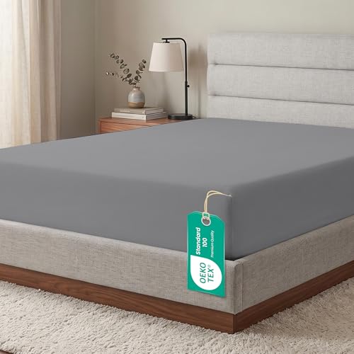 Linens World Egyptian Cotton Fitted Sheets Breathable Anti Wrinkle 40cm Deep Pocket 200 Thread Count Bed Sheets Double Bedding & Linen- Grey Bedding Double 137 X 190 CM Double Fitted Sheet
