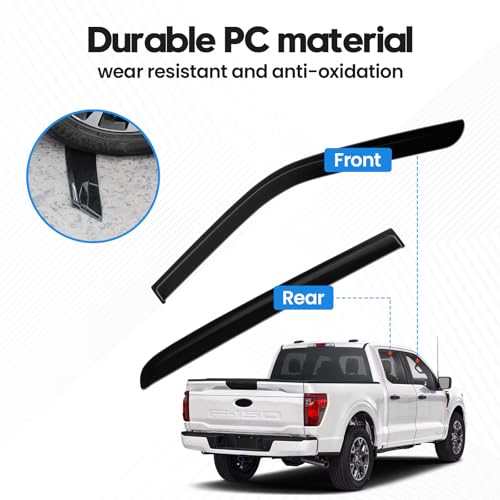 Image of F150 Rain Guards - Window Visors for Ford F150 SuperCrew 2015-2026, Ford F250, F350, F450, F550 Super Duty 2017-2026 Crew Cab, Out-Channel Side Window Rain Guards, 4PCS, Black, Car Accessories