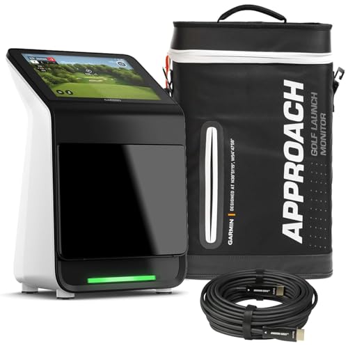 Garmin Approach R50 Premium Golf Launch Monitor & Simulator | 10 Color Touchscreen Over 15 Metrics 3 Built-in Cameras GPS Virtual Course Overview | with Signature Series 50FT 4K HDMI Cable