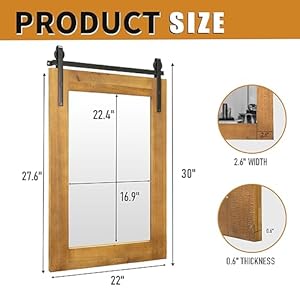 Farmhouse wall mirror 22 x 30 rustic wood framed wall mirrors barn door style rectangle decorative wall mounted mirror for bathroom living room bedroom entryway brown  urban country home decor