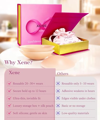 Xene Nippelpads Wiederverwendbar - Nippel Cover für Damen, Unsichtbare Silikon Nipple Pads, Ultradünne & Komfortabel Nipple Cover Brustwarzenabdeckung mit Luxus-Verpackung