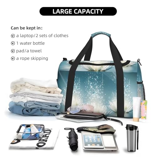 Sac de voyage imprimé fleurs de lotus blanches, accessoire raffiné - 5