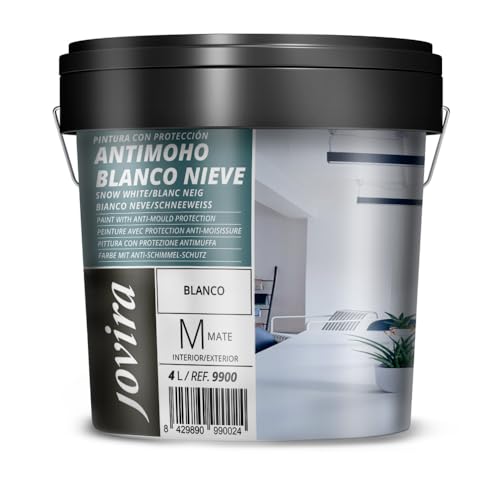 JOVIRA PINTURAS Peinture avec protecteur anti-moisissure, blanc neige. Peinture plastique mate avec un bon pouvoir couvrant et une bonne blancheur. (4 Litres,...
