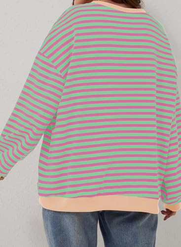 Image of Eytino Women Plus Size Striped Color Block Crewneck Sweatshirt(1X-5X)