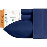 100% Organic Cotton Sheets - Crisp and Cooling Percale Weave, GOTS Certified 4 Piece Bedding Set, Deep Pocket with All-Around Elastic (Queen, Navy Blue)