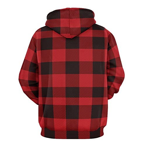 Mens Hoodies Red And Black Buffalo Plaid Hooded Sweatshirt with Pockets Winter Fall Sweaters for Women Men3