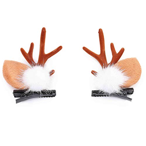 Aceorna Christmas Headband Reindeer Antlers Xmas Hair Clip Ball Flower Ring Antlers Hair Pins Bell Elk Deer Animal Horns Headpiece Deer Horn Ears And Berries Hairpin Christmas Hair Accessories For Women And Girls 2 Pcs (Type A) #TOP5