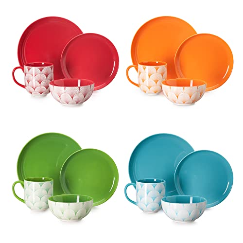 Dowan Ceramic Dinnerware Set, Service For 4, 16-Piece Dish Set, Colorful Dinner Plates, Dessert Plates, Coffee Mugs And Soup Cereal Bowls Set For Home Kitchen Decor, Housewarming Gift #TOP1