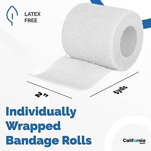 Image of California Basics Self Adhesive Bandage Wrap - Self Adhering Non Woven Cohesive Bandage Rolls - Stretch Wrap - Multi Colored Athletic Tape for Wrist - Waterproof (2 inch- 12 Pack- White)