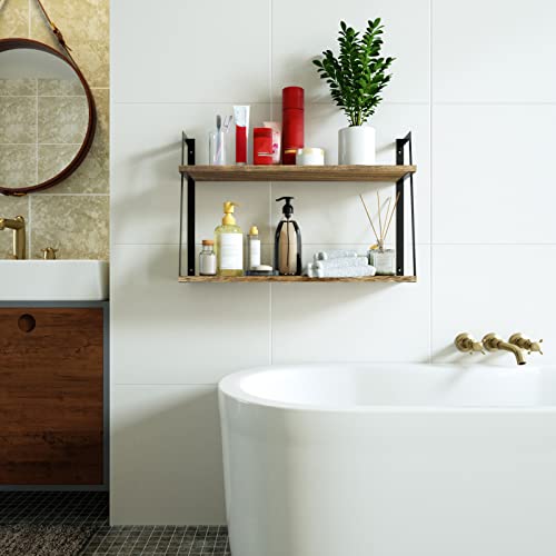 Sriwatana Floating Wall Shelves, 2-Tier Rustic Wood Shelves For Bedoom, Bathroom, Living Room, Kitchen(Carbonized Black) #TOP3