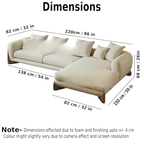 Image of Boucle Fabric Modern Design Sofa with Pillow or Strong Woden Legs Best for Living Room, Halways, Garden (4 Seater Sectional LHS)