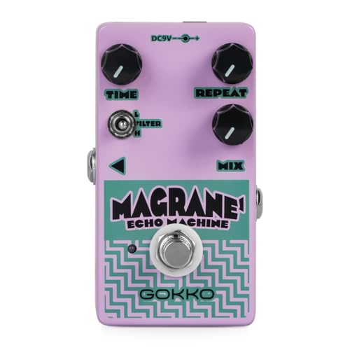 GOKKO GK-63 Magrane’ Echo Machine – Guitar Delay & Echo Effects Pedal with Time, Repeat, Mix & Filter Controls, Boost/Kill Dry Options, Compact Analog-Style Stompbox