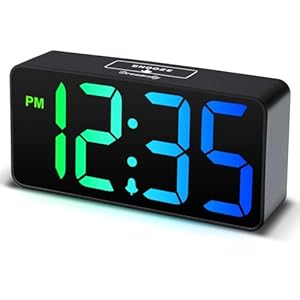 DreamSky Small Digital Alarm Clocks for Bedrooms – RGB Electric Alarm Clock for Kids Bedside Nightstand, Desk Clock with Large Numbers, Dimmer, Adjustable Alarm Volume, USB Port, USB-C Adapter Powered