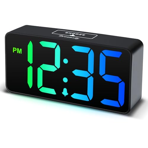DreamSky Small Digital Alarm Clocks for Bedrooms – RGB Electric Alarm Clock for Kids Bedside Nightstand, Desk Clock with Large Numbers, Dimmer, Adjustable Alarm Volume, USB Port, USB-C Adapter Powered