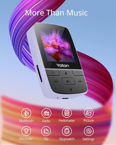 Image of Yoton MP3 Player with Bluetooth 5.2, Expandable to 64GB, Mini Size, HiFi Music, with Sports Clip, FM Radio, Includes Headphones, Purple(No TF Card Included - Insert Card to Use)
