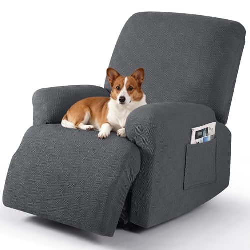 Image of Timeles Recliner Covers Recliner Chair Covers Reclining Couch Covers Sofa Slipcovers Stretch Soft Washable (One-Seater, Charcoal Gray)