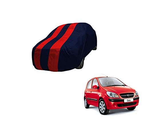 Image of Auto Hub Car Cover Compatible with Hyundai Getz with Mirror Pocket,Triple Stitched, Weather Proof, Getz Car Cover- Navy-Red