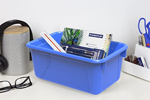 Image of Storex Small Cubby Bins - Plastic Storage Containers for Classroom with Non-Snap Lid, 12.2 x 7.8 x 5.1 inches, Assorted Colors, (62406U05C) (Pack of 5)