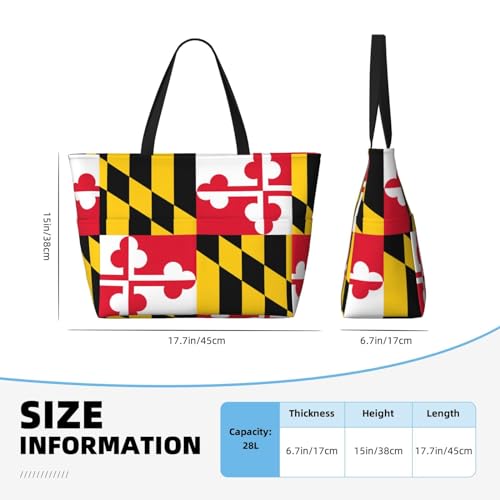 Flag Of Maryland Extra Large Tote Bag For Women,Foldable Beach Bag With Pocket Weekender Travel Overnight Bag4