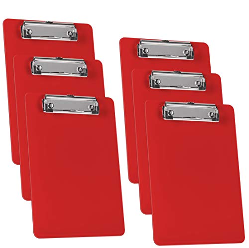 Acrimet Clipboard Memo Size A5 (9 1 4” x 6 5 16”) Low Profile Clip (Plastic) (Solid Red Color) (6 Pack)