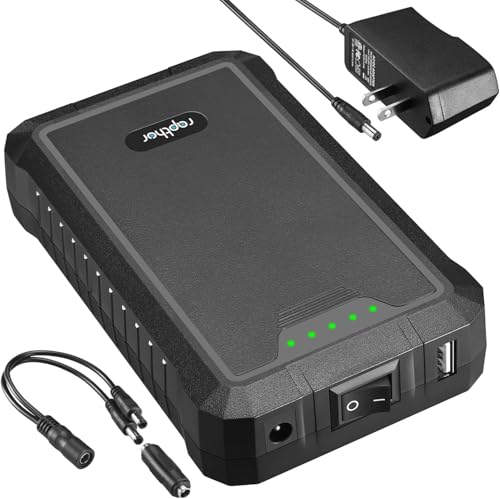 Rapthor Wiederaufladbarer Lithium-Ionen-Akkupack mit 12 V 6500 mAh/5 V 13000 mAh und Gleichstromausgang und Schnellladegerät für LED-Lichtstreifen, Router, Überwachungskameras, Teleskoptelefone etc