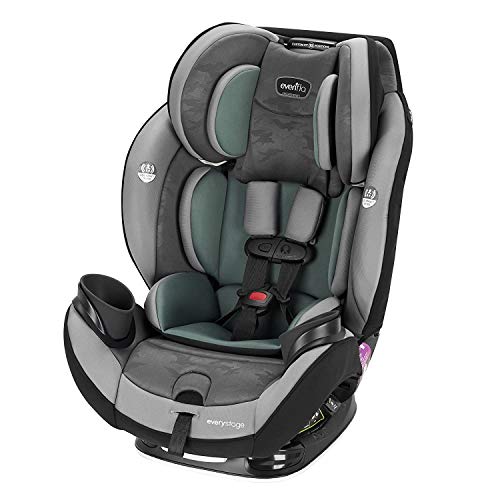 Evenflo EveryStage DLX All-in-One Car Seat, Infant Convertible & Booster Seat, Grows with Child Up to 120 lbs, Angled for Comfort and Safety, 3-Times-Tighter Installation, Highlands Green