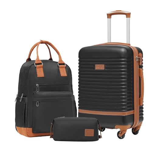 COOLIFE Koffer Trolley Koffer Reisekoffer von ABS Hartschalen Trolley 4 Rollen TSA-Schloss Der Koffer Enthält 1 Reiserucksack und 1 Kulturbeutel