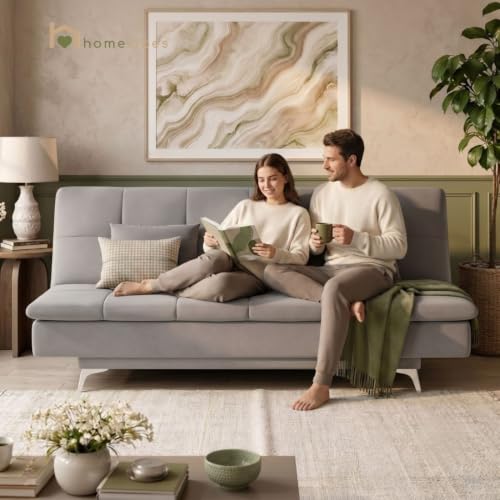 Image of Velum 3 Seater Sofa for Living Room & Office | Premium Fabric Upholstery | Solid Wood Frame | Comfortable Seating | 3 Years Warranty (Light Grey, Sofa Cum Bed)