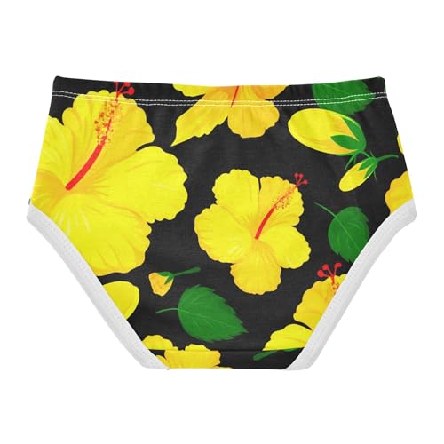 Yellow Hibiscus Flowers Black Panties for Girl Girls Underwear Toddler Cotton Print Briefs Kids Undies 2t2