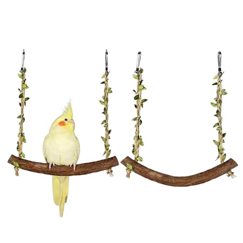 OPVYAEU 2 Pièces Balançoire en Bois pour Perroquet,Jouet Perroquet,Perchoir à Suspendre,Jouets pour Oiseaux,Accessoires pour...