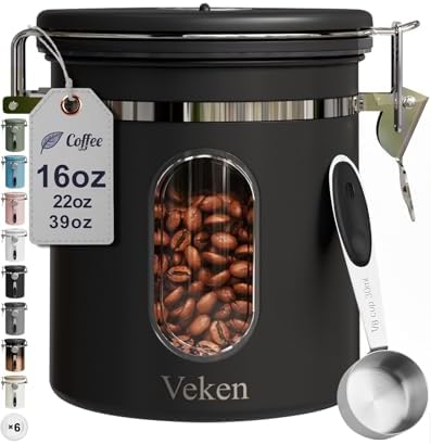Veken Coffee Canister with Window, Airtight Stainless Steel Kitch...