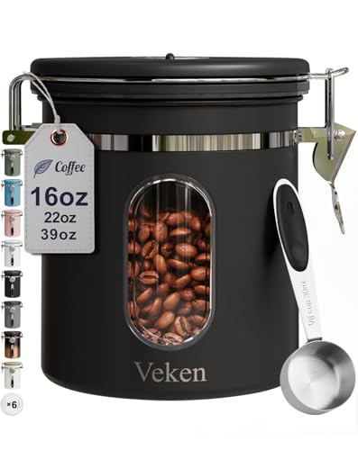 Veken Coffee Canister with Window, Airtight Stainless Steel Kitchen Food Storage Container with...