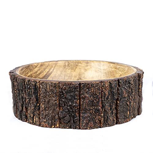 GoCraft Rustic Mango Wood Bowl with Tree Bark - 19.1 x 7 cm - Decorative Wooden Bowl for Potpourri Snack, Nuts, Salad - Image 3