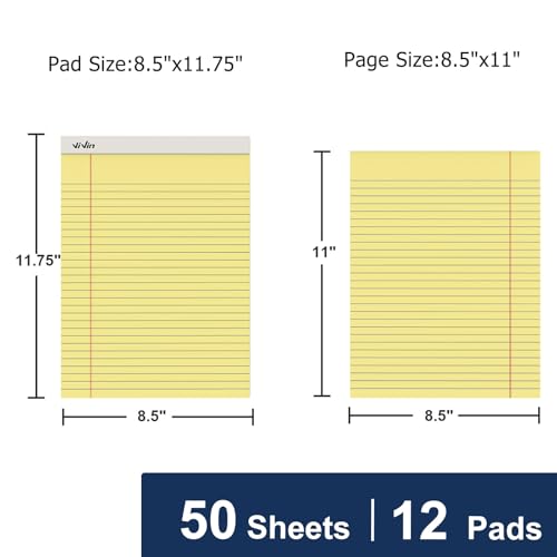 ViVin Blocos legais 21 x 28 cm, pacote com 12, 50 folhas/bloco, blocos de anotações pautados largos,
