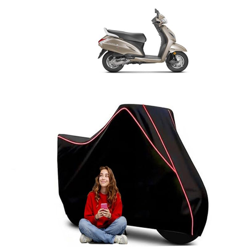 Image of Activa 5G BS6 Scooty Bike Cover Water Resistant Outdoor Use Universal Fit Scooters Motorcycles Heavy Duty UV Protection Dust Rain Scratch Resistant Elastic Bottom Black Blue Piping