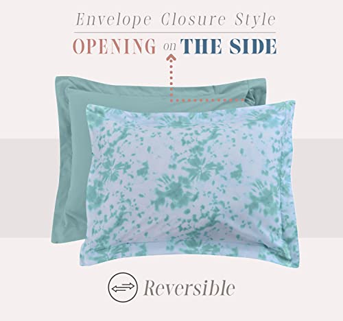 Image of Elegant Comfort Reversible 10-Piece Comforter Set, Tie-Dye Print, Decorative Pillow and Fitted Sheet with Smart Pockets, Soft, Plush, Lightweight Material, 10pc Tie-Dye Set, Cali King, Aqua Mint
