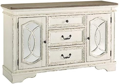 Signature Design by Ashley Realyn French Country Distressed -Dining Room Buffet or Server, Chipped White
