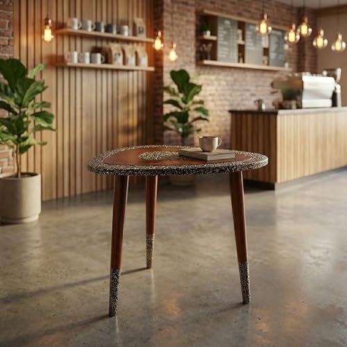 Image of Arvix Store Wooden Coffee Table with Engineered Wood Top- Solid Mango Wood Legs & Antique Aluminium Design- Perfect for Living Room & Home and Office Decor (Triangle)