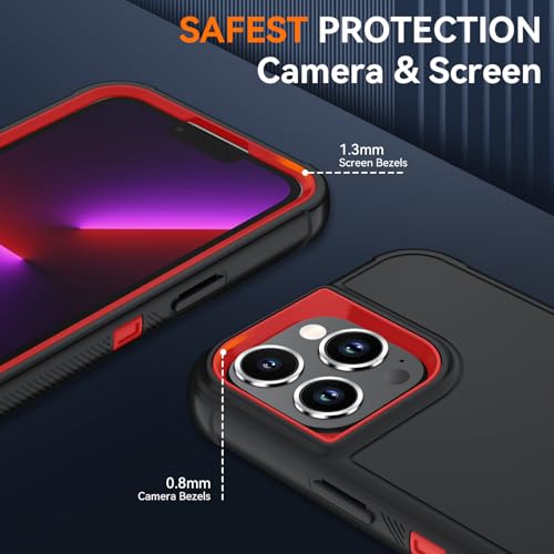 Image of SunStory Compatible with iPhone 13 Pro Case with HD Screen Protector, 3-Layer Heavy Duty Full-Body Cover,3 in 1 Hybrid Protective Case for iPhone 13 Pro 6.1 inch,BlackRed