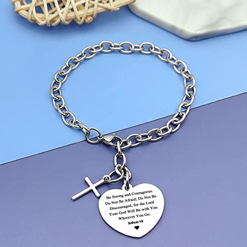 Image of DlaeKua Bible Verse Scripture Gift Bracelet Jewelry Joshua 1 9 Inspirational Christian Gifts for Women Baptism Gifts Religious Faith Jewelry Gifts for Sister First Communion Gift