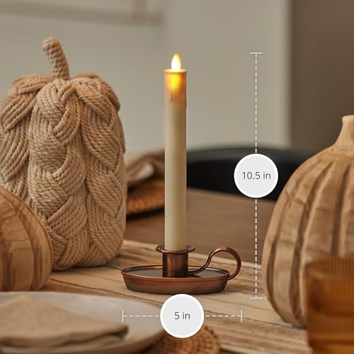 Image of Luminara Ivory & Bronze Window Taper Candle, 1 inch x 9.75 inch Flickering Flameless Patented Real Flame Plastic Taper, Battery Operated w /Timer, Remote Ready (Sold Separately) Christmas Holiday Decoration