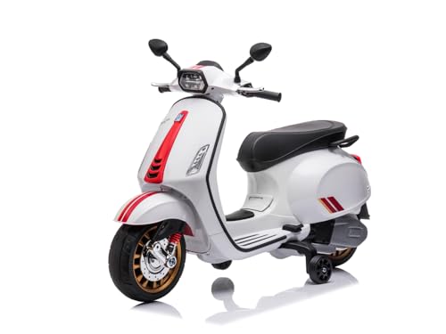 JG Vespa Eléctrico Niño - 12 V, Ruedas Estabilizadoras, Efectos de Sonido y Luminoso - Blanco