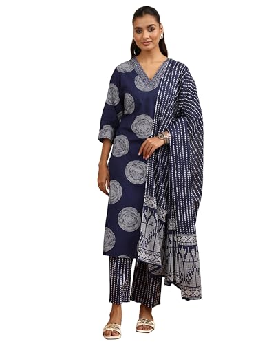 Image of Libas Printed Cotton Blend Straight Kurta Set for Women | daily wear suit