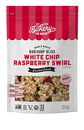 Bakery On Main Decadent Granola, White Chip Raspberry Swirl – Whole Grain Bakeshop Bliss, Gluten-Free, Vegan, Non-GMO, 11oz (Pack of 6)