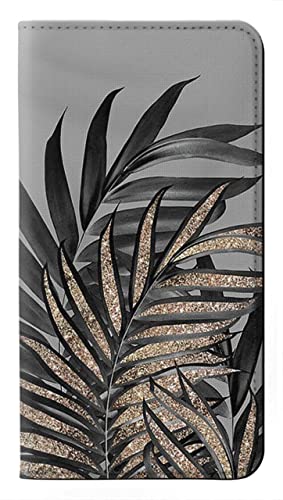 Housse Samsung Galaxy A36 étui flip en cuir aux motifs de palmes gris noir