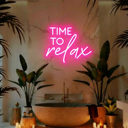 Image of Time To Relax Led Dimmable Neon Lights Sign for Home Bathroom Spa Beauty Cosmetic Salon Wall Decor,Spa Day Gifts for Women,Spa Products Aesthetic Center Salon Door Decorative Acessories