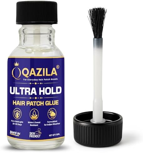 Qazila Ultra Hold Hair Patch Glue| Hair Wig Glue| Water & Sweat Resistant| Hold upto 20-30 days| Skin-Friendly| Suitable For Indian Weather| Acrylic Base| 15 ml