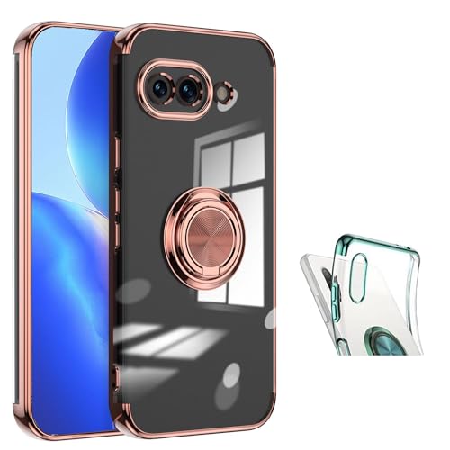 ガラスフィルムセット Google Pixel 9a 対応ケース 360度回転バンカーリング付スマホケース pixel9a グーグルピクセル 9a カバー サイドメッキ ソフト メタリック TPU クリア 透明 シンプル おしゃれ 便利 法人大量購入対応