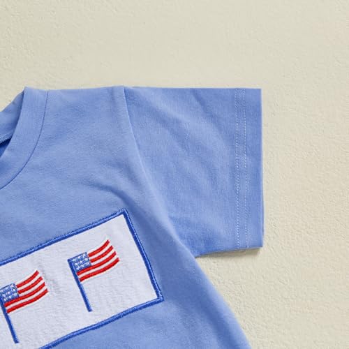 Image of Kayotuas Fourth Of July Toddler Boy Outfit Baby American Flag Clothes Patriotic Shirt Striped Gingham Shorts 2Pcs Summer Sets