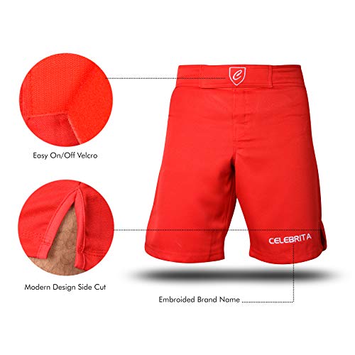 Celebrita MMA Shorts - BJJ Muay Thai Boxing Fight UFC Kickboxing Martial Arts Shorts - Choose Your Size and Color (36, Red) - Thumbnail 4